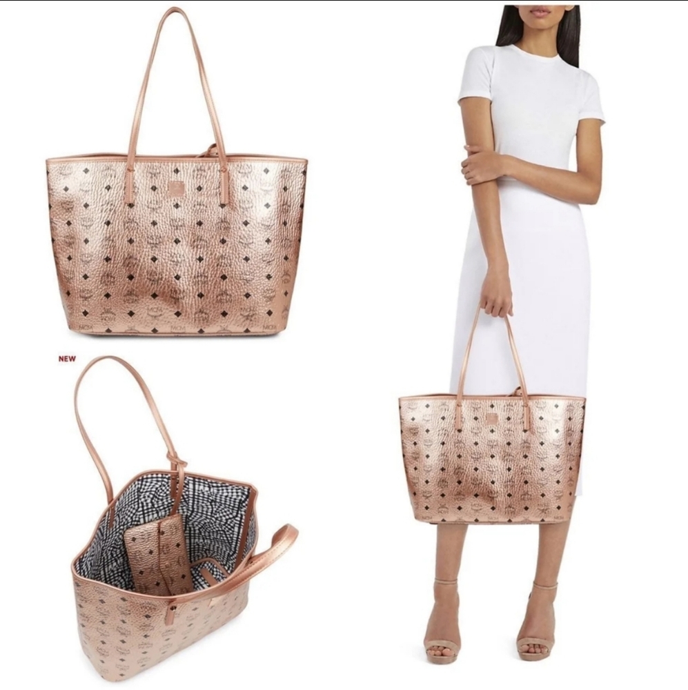 MCM Champagne Gold Reversable Tote W/ Wallet Pouch - Picture 2 of 11